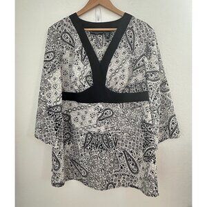 Blue Diamond Plus Babydoll Tunic Top Womens‎ 18W B/W Paisley Boho Office Work